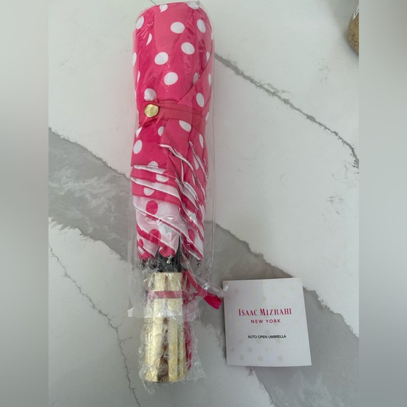 New Isaac Mizrahi Umbrella pink polka dot - Picture 1 of 3